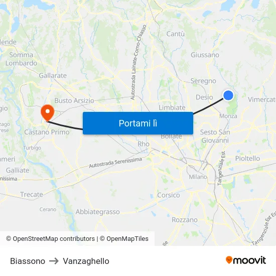 Biassono to Vanzaghello map