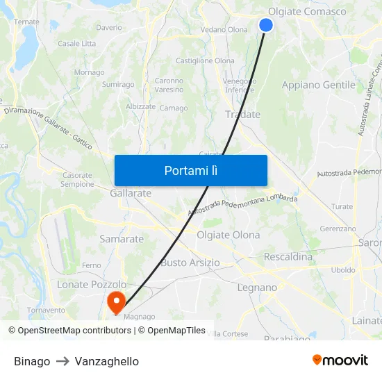 Binago to Vanzaghello map