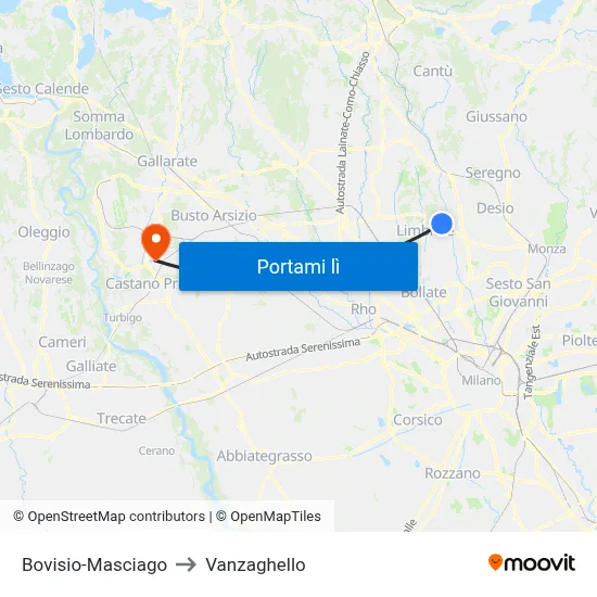 Bovisio-Masciago to Vanzaghello map