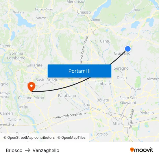 Briosco to Vanzaghello map