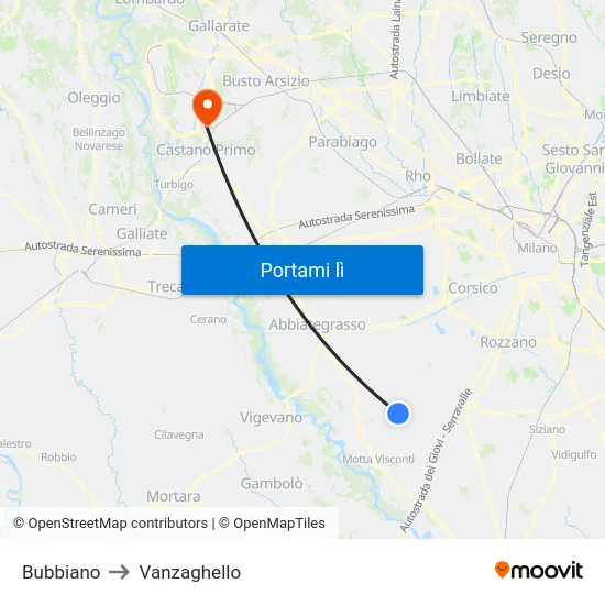 Bubbiano to Vanzaghello map