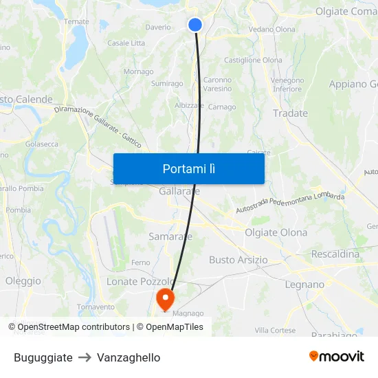 Buguggiate to Vanzaghello map