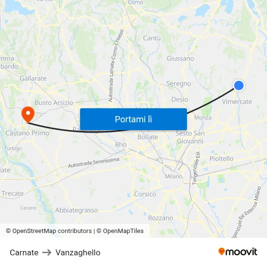Carnate to Vanzaghello map