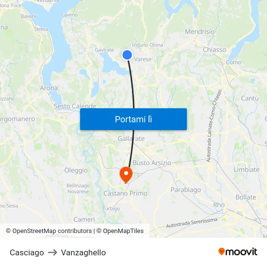 Casciago to Vanzaghello map