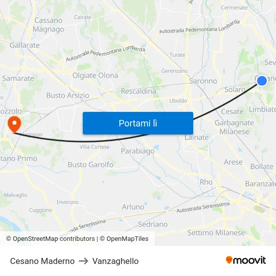 Cesano Maderno to Vanzaghello map