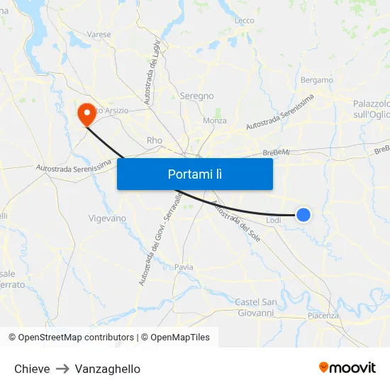 Chieve to Vanzaghello map