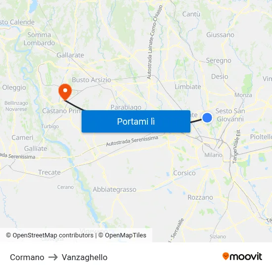 Cormano to Vanzaghello map