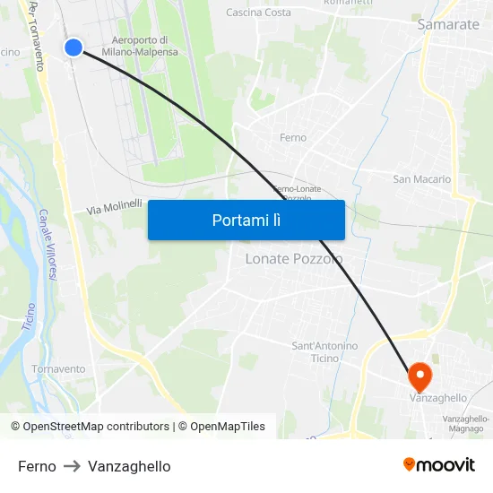 Ferno to Vanzaghello map