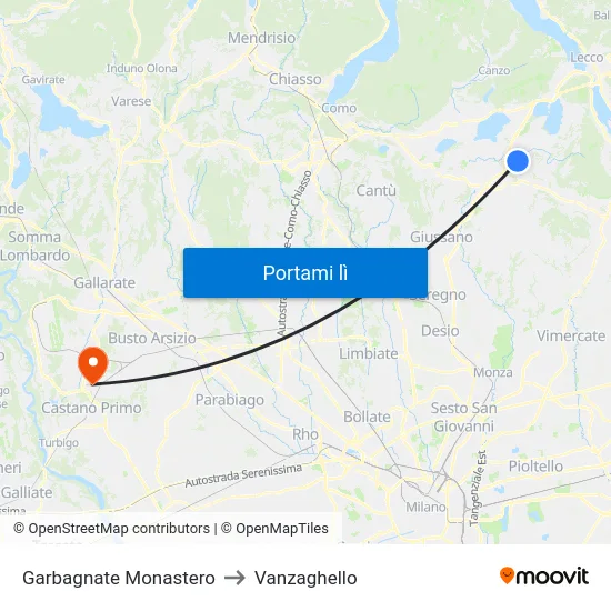 Garbagnate Monastero to Vanzaghello map