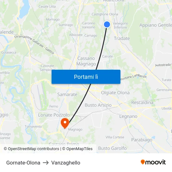 Gornate-Olona to Vanzaghello map