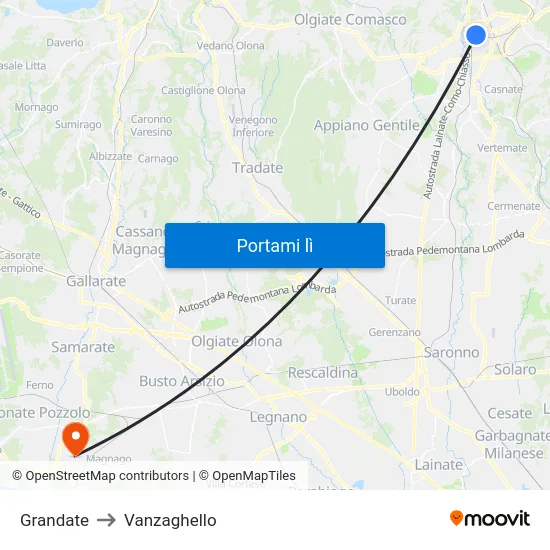 Grandate to Vanzaghello map