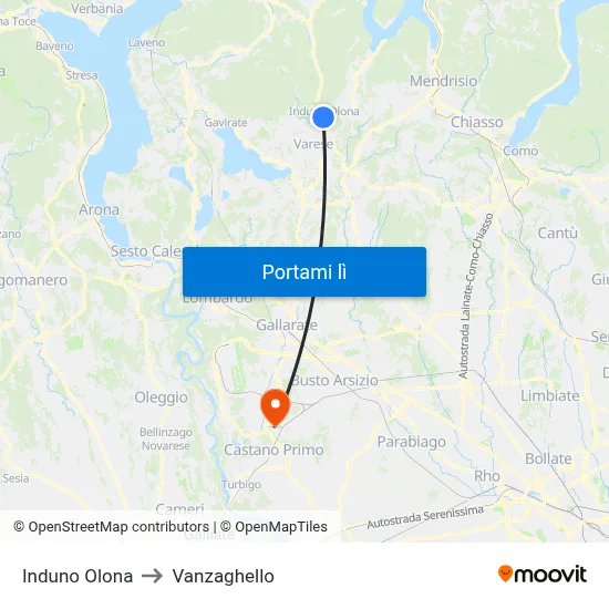 Induno Olona to Vanzaghello map