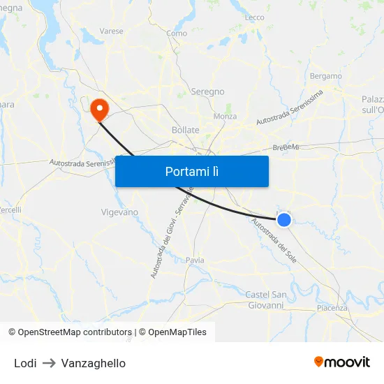 Lodi to Vanzaghello map