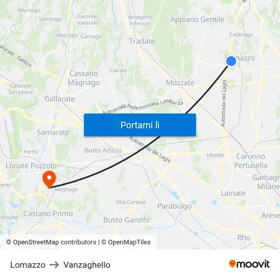 Lomazzo to Vanzaghello map