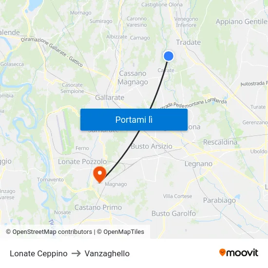 Lonate Ceppino to Vanzaghello map
