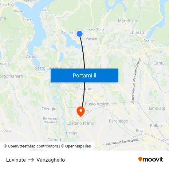 Luvinate to Vanzaghello map