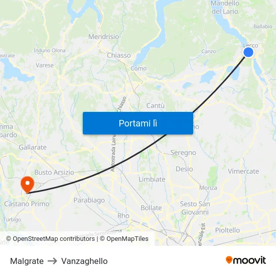 Malgrate to Vanzaghello map