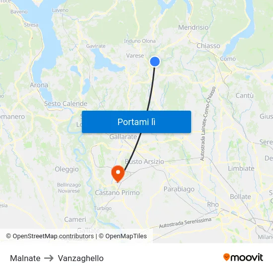 Malnate to Vanzaghello map