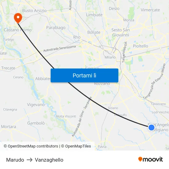 Marudo to Vanzaghello map