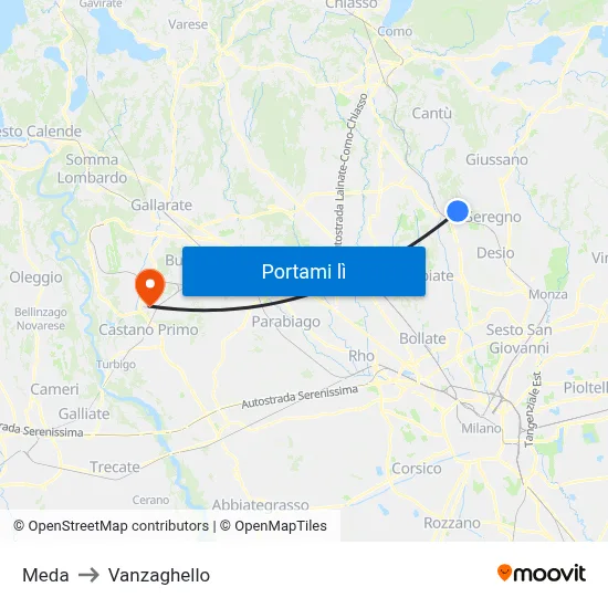 Meda to Vanzaghello map