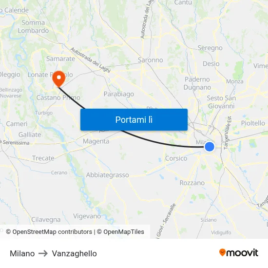 Milano to Vanzaghello map