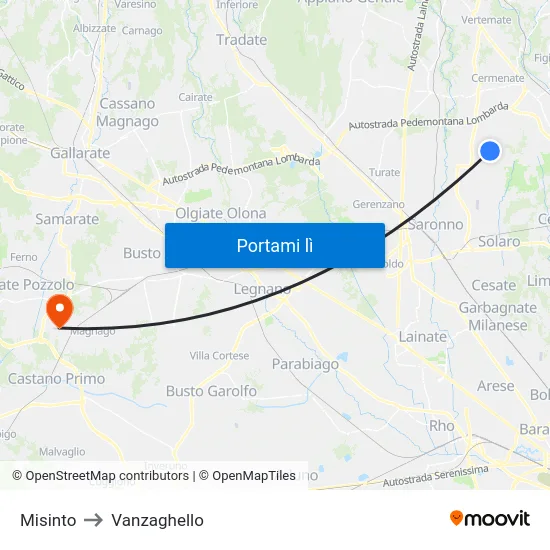 Misinto to Vanzaghello map