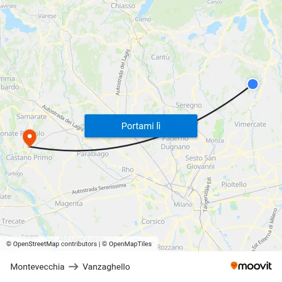 Montevecchia to Vanzaghello map