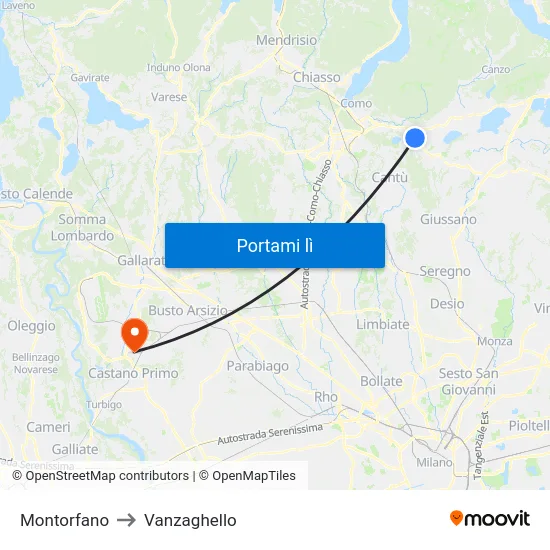 Montorfano to Vanzaghello map
