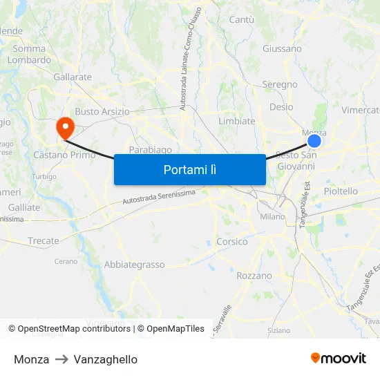 Monza to Vanzaghello map