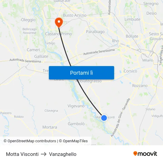Motta Visconti to Vanzaghello map