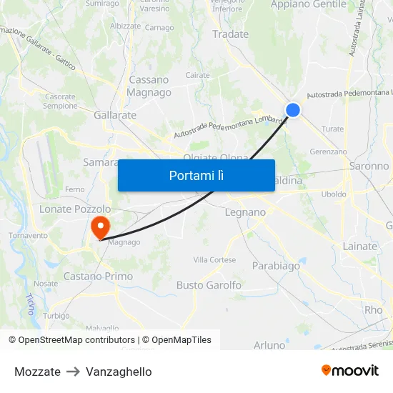 Mozzate to Vanzaghello map