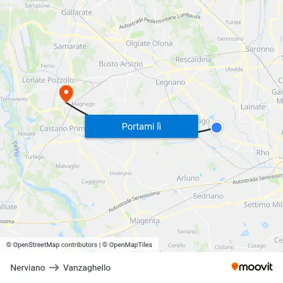 Nerviano to Vanzaghello map