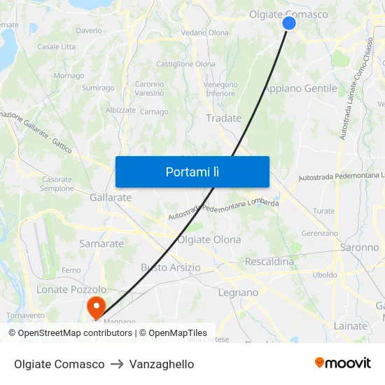 Olgiate Comasco to Vanzaghello map