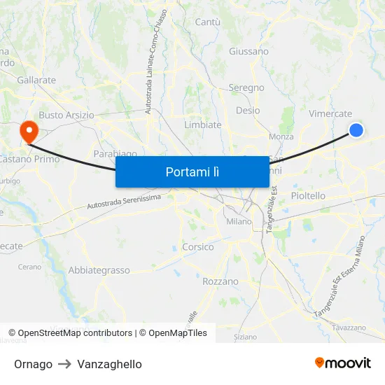 Ornago to Vanzaghello map