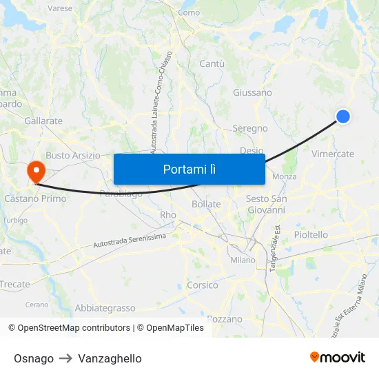 Osnago to Vanzaghello map