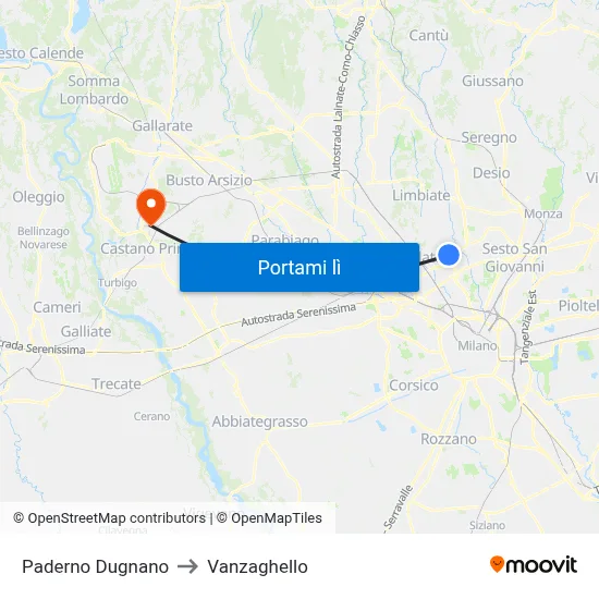 Paderno Dugnano to Vanzaghello map