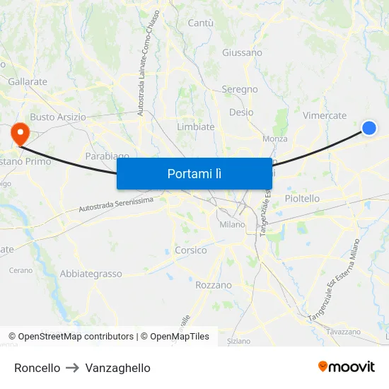 Roncello to Vanzaghello map