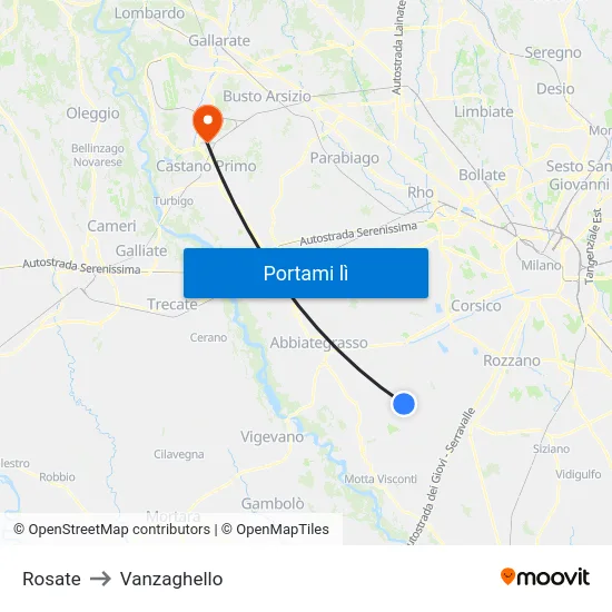 Rosate to Vanzaghello map