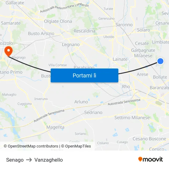 Senago to Vanzaghello map