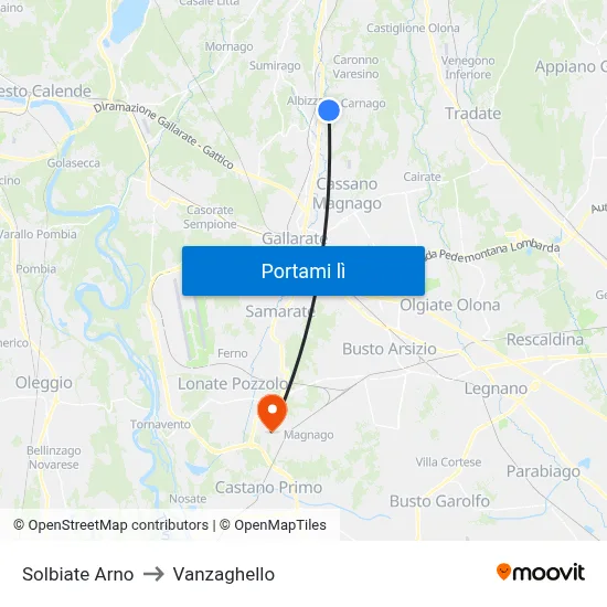 Solbiate Arno to Vanzaghello map