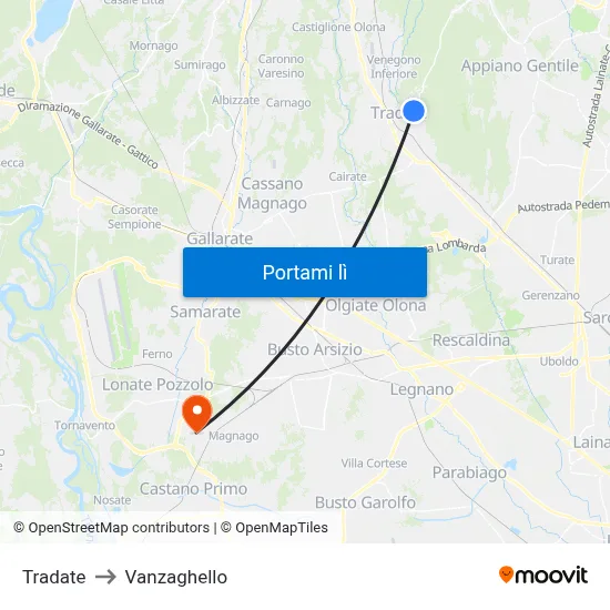 Tradate to Vanzaghello map