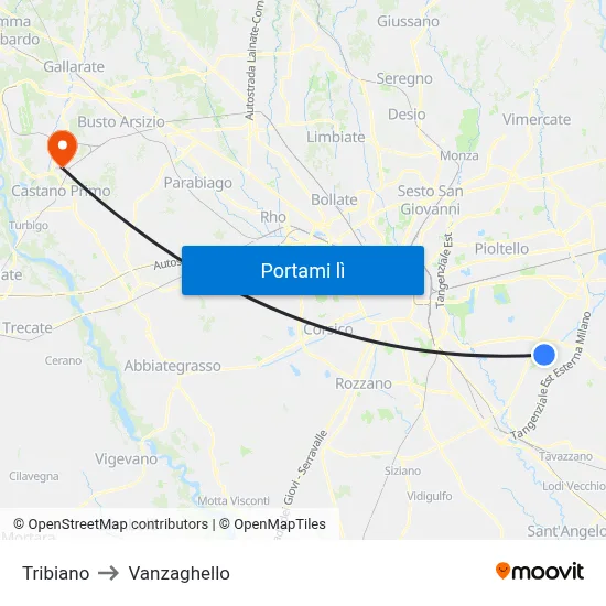 Tribiano to Vanzaghello map
