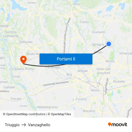 Triuggio to Vanzaghello map