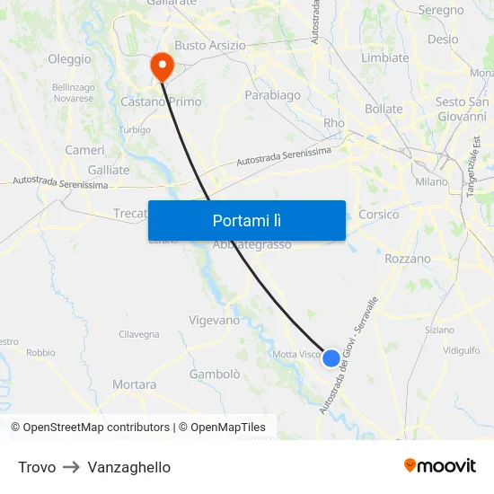 Trovo to Vanzaghello map