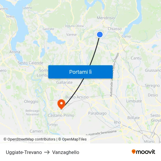 Uggiate-Trevano to Vanzaghello map