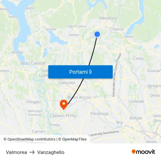 Valmorea to Vanzaghello map