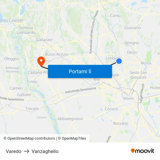 Varedo to Vanzaghello map