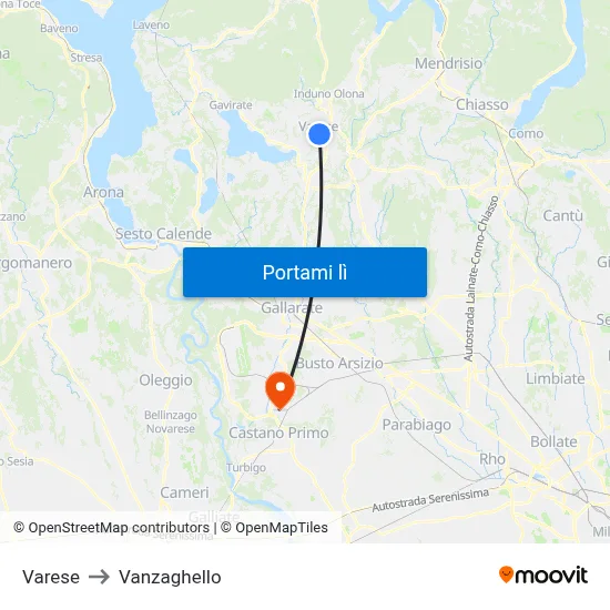Varese to Vanzaghello map
