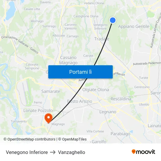 Venegono Inferiore to Vanzaghello map