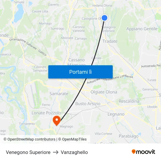 Venegono Superiore to Vanzaghello map